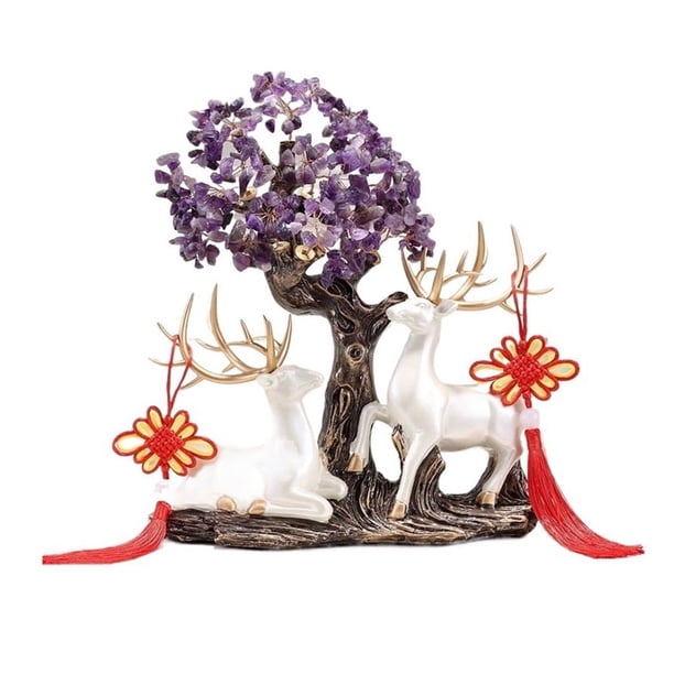 Árbol de cristal for sala de estar, Feng Shui de la fortuna con adornos de ciervos.