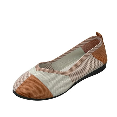 

Sngxgn Women s Wide Width Flats Shoes Comfort Elegent Soft Ladies Knitted Ballet Shoes(Khaki 7)