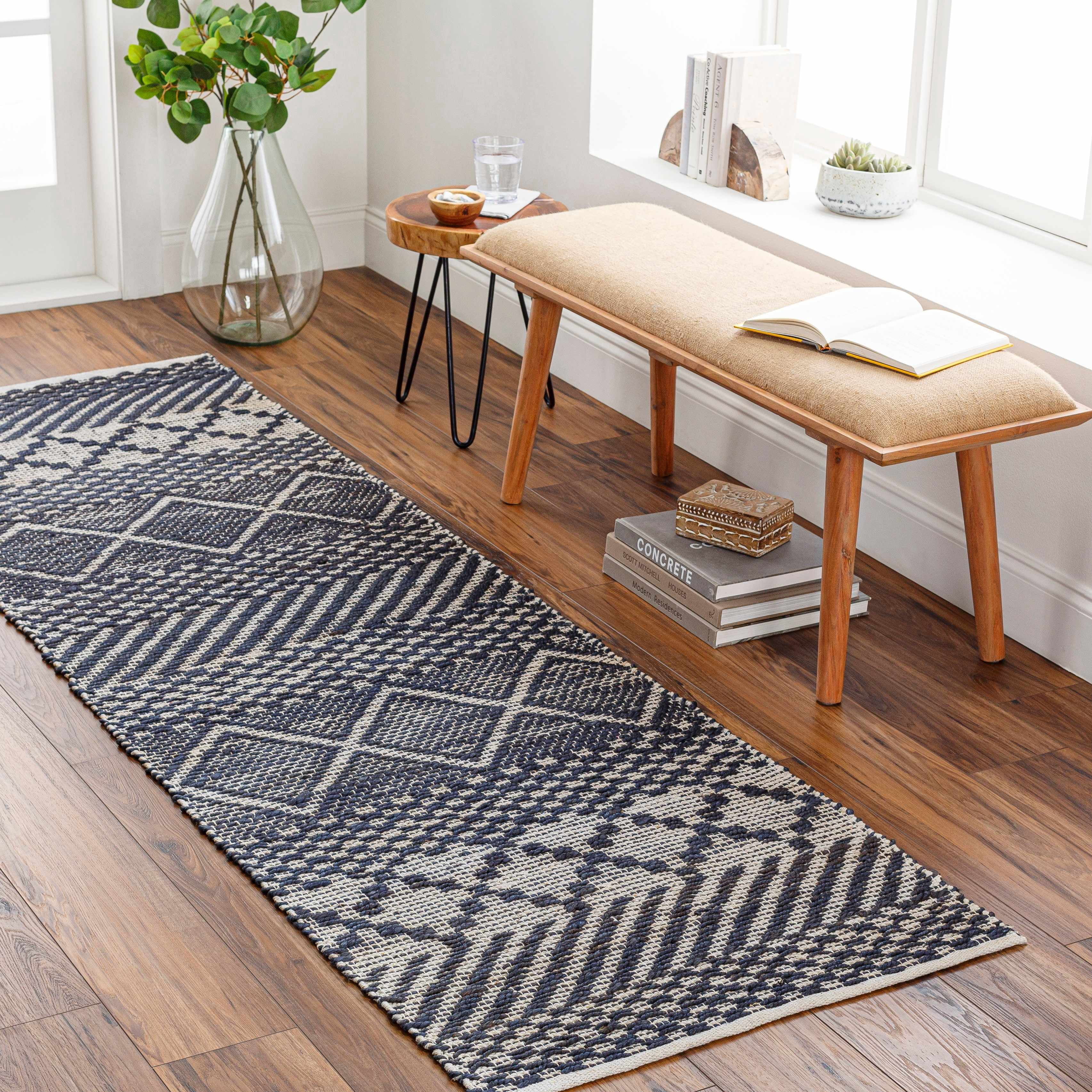 Hauteloom Bunclody Jute Living Room, Bedroom Area Rug - Bohemian, Transitional - Navy, Peach - 5' x 7'6"