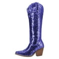 thumbnail image 2 of FSJ Women Fashion Sequin Cowboy Boots Western Bling Cowgirl Knee High Boots Almond Closed Toe Pull On Chunky Heel Wide Calf Boots Shoes Size 10.5 Slate Blue, 2 of 4