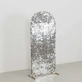 thumbnail image 3 of Efavormart Sparkly Silver Big Payette Sequin Fitted Chiara Backdrop Stand Cover for Round Top Wedding Arch, Single Sided - 5ft, 3 of 5
