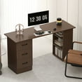 thumbnail image 2 of HOMCOM Computer Desk with 3-Tier Storage Shelves, Home Office Desk, Walnut, 2 of 10