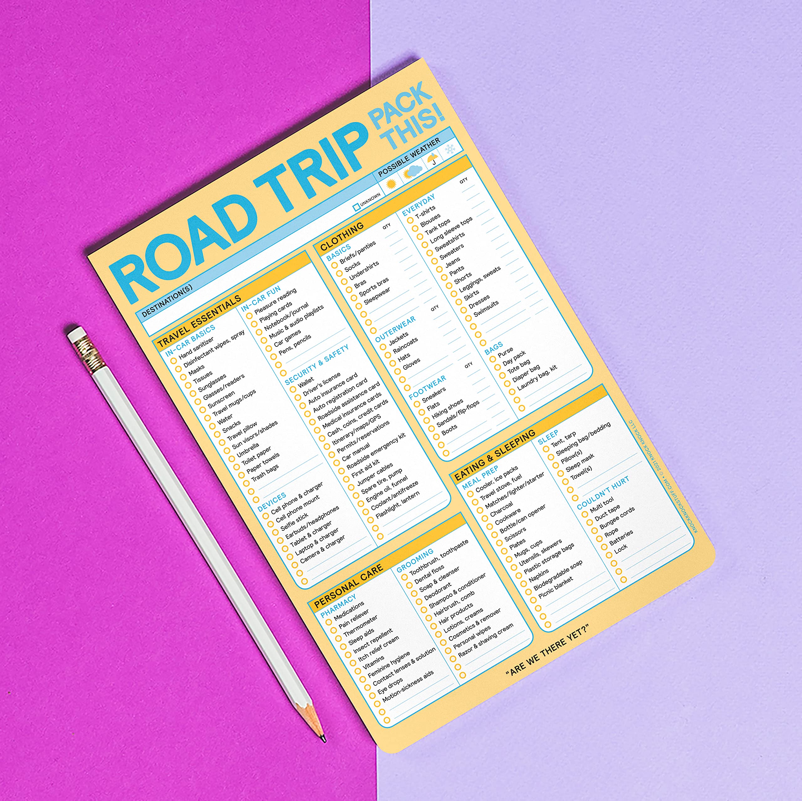 Knock Knock Road Trip Packing List Checklist Note Pad, Yellow 