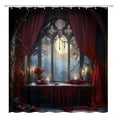 thumbnail image 2 of Gothic Castle Shower Curtain Full Moon Night Vintage Medieval Enchanted Castles Witchcraft Red Rose Rustic Spooky Landscape Fabric Bathroom Decor Set with 12 Hooks, 2 of 7