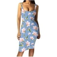 thumbnail image 2 of Wycnly Dresses for Women 2024 Sexy Basic Wrap Bodycon Night Club Party Tank Knee-Length Dresses Sleeveless Crewneck Floral Print Summer Midi Formal Dress Blue xl Under $5, 2 of 4