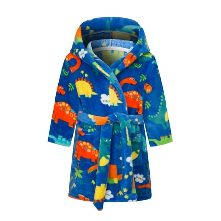 

Boys Girls Bathrobes Kids Hooded Robes Plush Soft Flannel Pajamas Sleepwear 2-8 Years