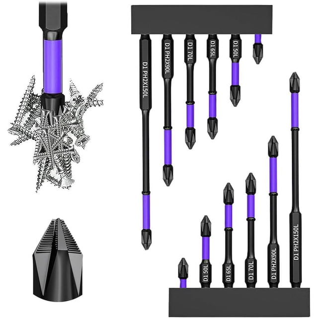 HUGFEGWE Upgraded High Hardness And Strong Magnetic Bit,D1 Alloy Steel Impact Resistance and Non-Slip Toothed Bits,1/4 Inch Hex Shank Cross Impact Driver Bit Set (2 Set) CJB91-12829