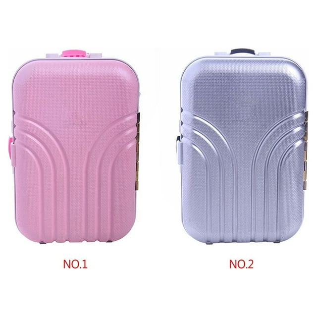 Baohd Plastic Girls Doll Travelling Suitcase Reusable Solid Color Simulation Swivel Wheel Toy Luggage Plaything Accessories Silver