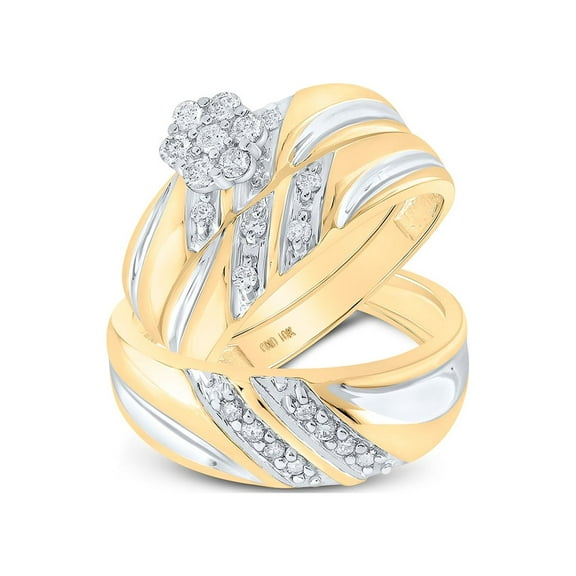 10kt Yellow Gold His Hers Round Diamond Cluster Matching Wedding Set 3/8 Cttw
