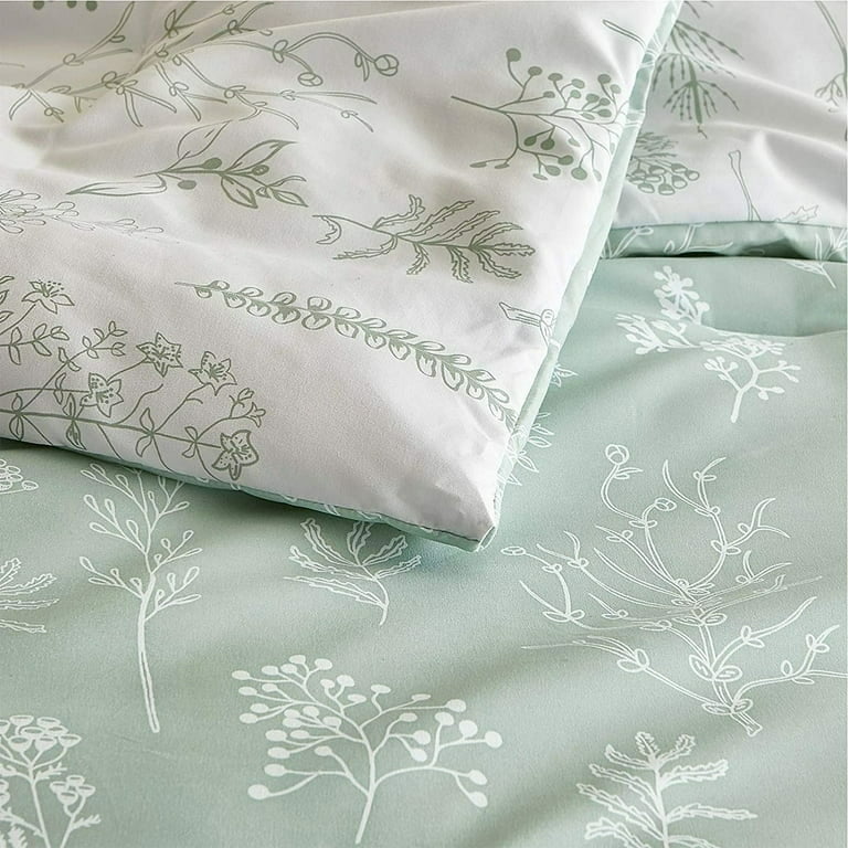 Luxudecor Floral Comforter Set Queen Size Green Floral Pattern Bedding  Comforter Soft Microfiber 7 Pieces Bed in a Bag (1 Comforter, 2 Pillow  Shams, 1