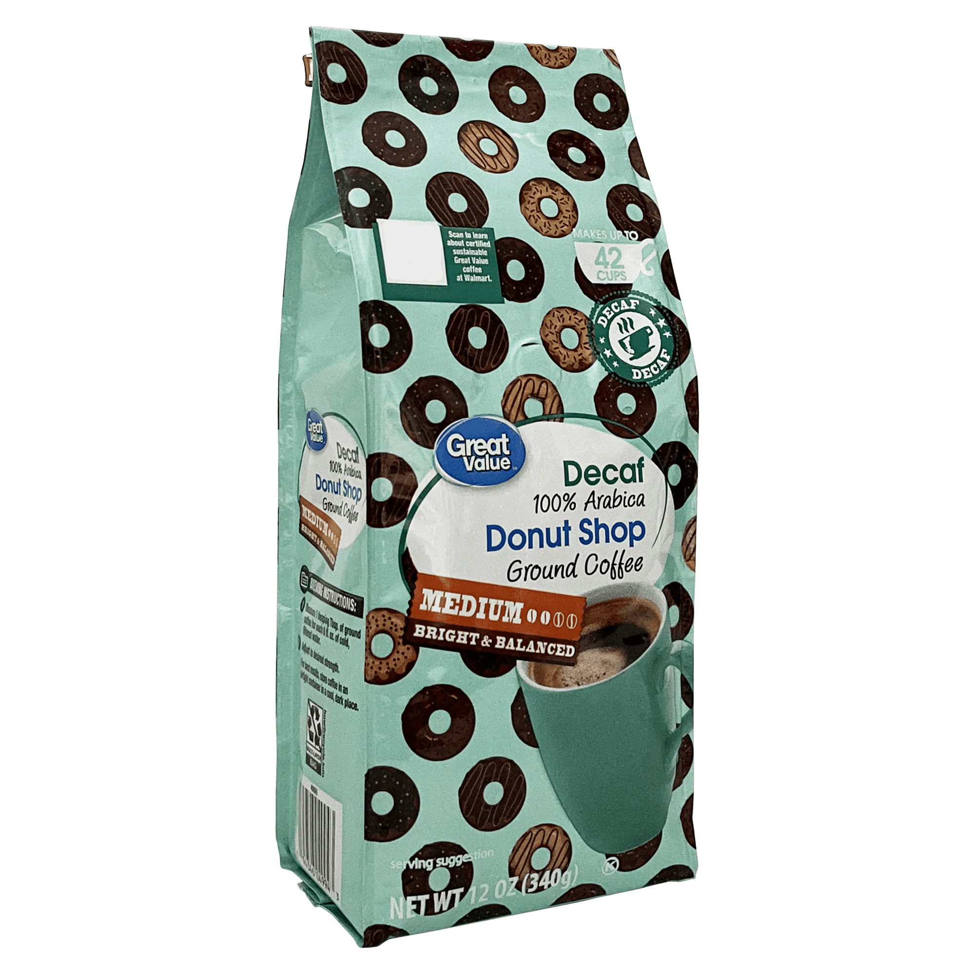 (6 pack) Great Value Donut Shop Decaf Coffee, 12 oz