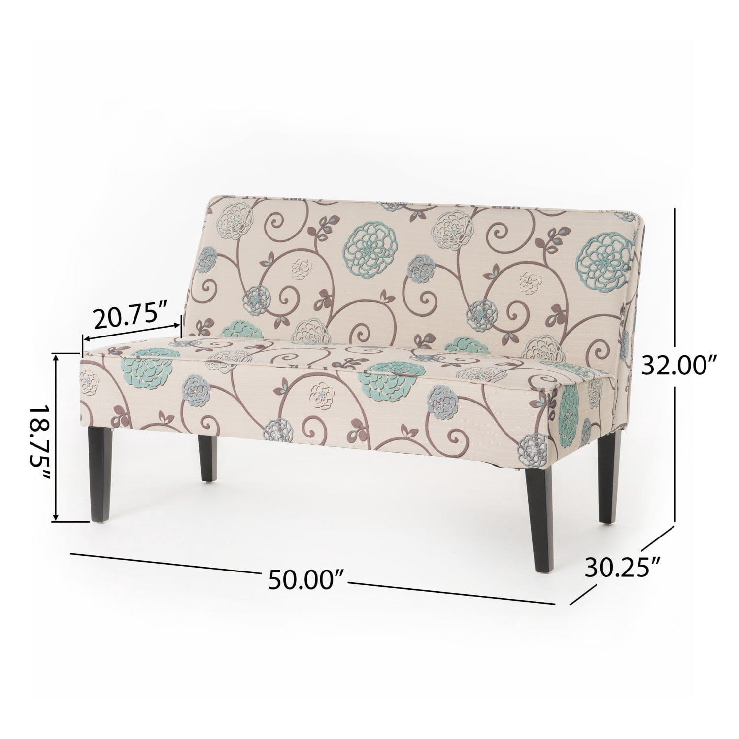 50" Upholstered Loveseat Sofa Modern 2 Seater Couch with Birch Wood Legs, Linen Fabric Small Space Sofa for Living Room Bedroom Office, White+Blue