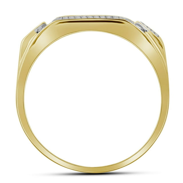 10kt Yellow Gold Mens Round Diamond Rectangle Cluster Ring 1/2 Cttw