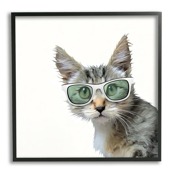 Stupell Fun Cat Sunglasses Portrait Animals & Insects Painting Black Framed Art Print Wall Art