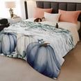 thumbnail image 2 of Blue Pumpkins Fall Throw Blanket, Flannel Fleece Blanket with Striped Design for Couch, Vintage Eucalyptus Leaves Thanksgiving Soft Breathable All Season Plush Blankets for Sofa Office Travel 40"x50", 2 of 9