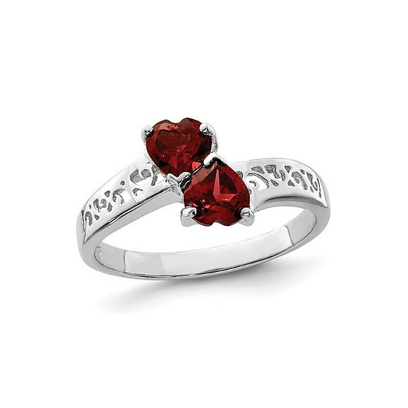Sterling Silver Double Heart Red Garnet 1.00 Carat (Ctw) Promise Ring for Women