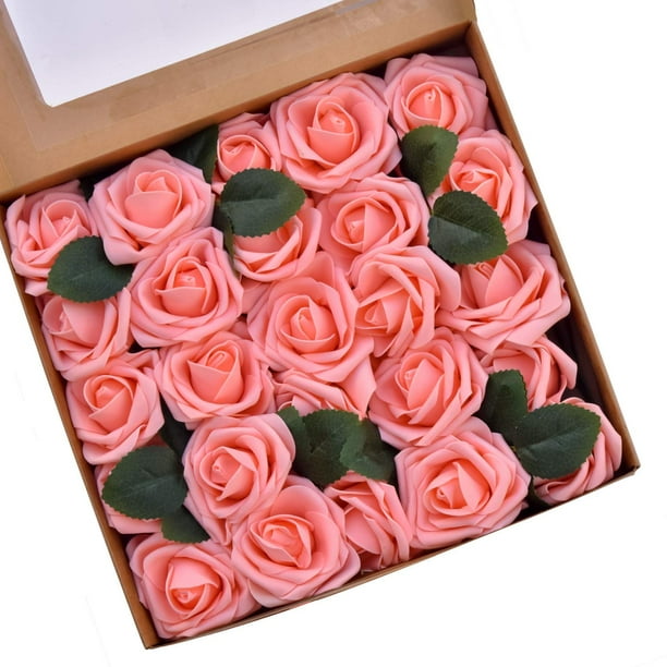 Artificial Flowers Roses, 25pcs Real Touch Fake Roses With ...