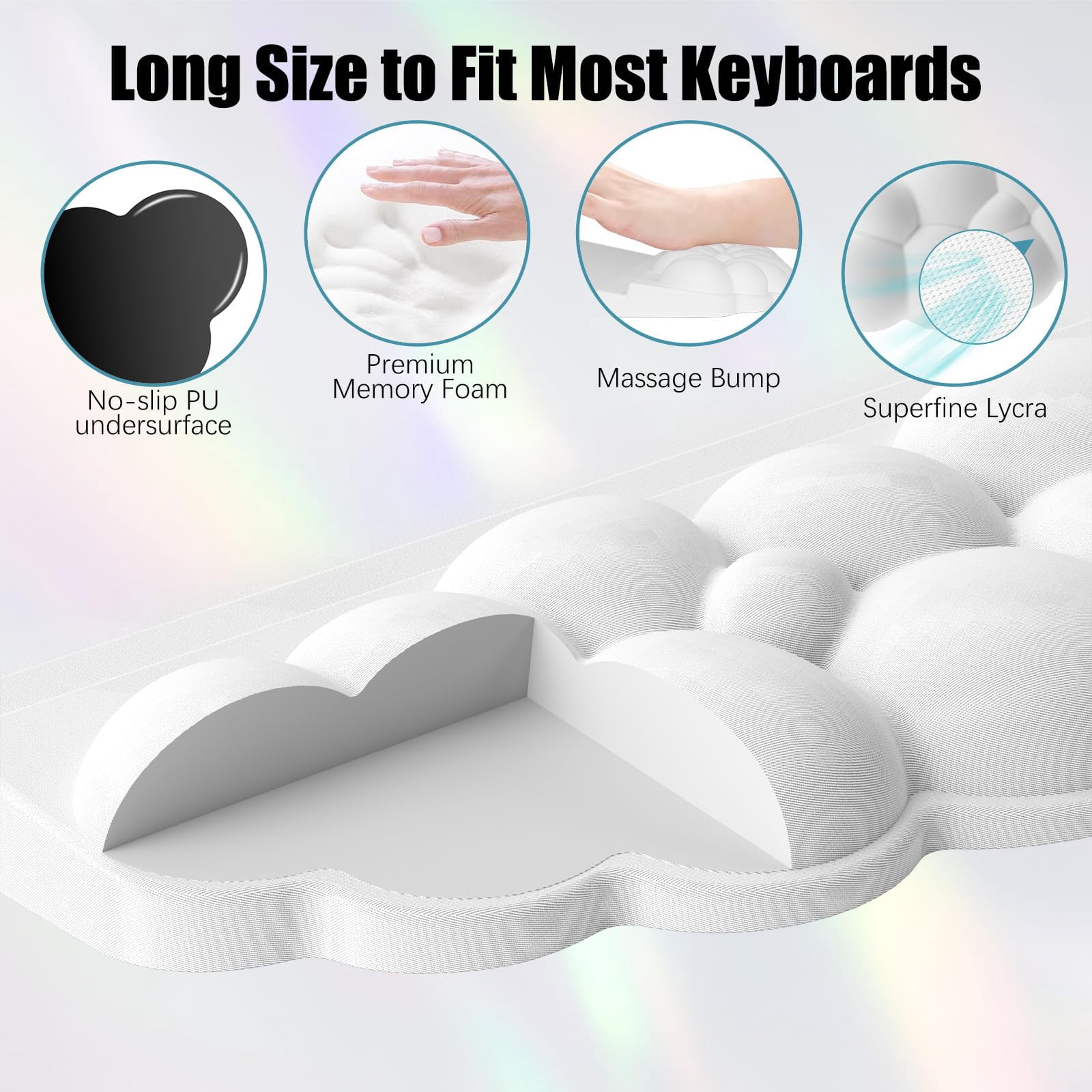 Wrist Rest For And Mouse  Soft Memory Foam Cloud Stand Pad With Set Easy Typing Comfort Office Work Gaming - White