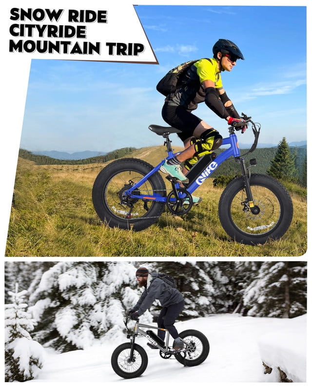Qlife Racer Fat Tire Electric Bicycle for Adults, 28MPH Mountain Ebike with Peak 1200W Brushless Motor, Removable Battery, 20X4.0 Tire Step Over E-MTB with 7-Speed Orange