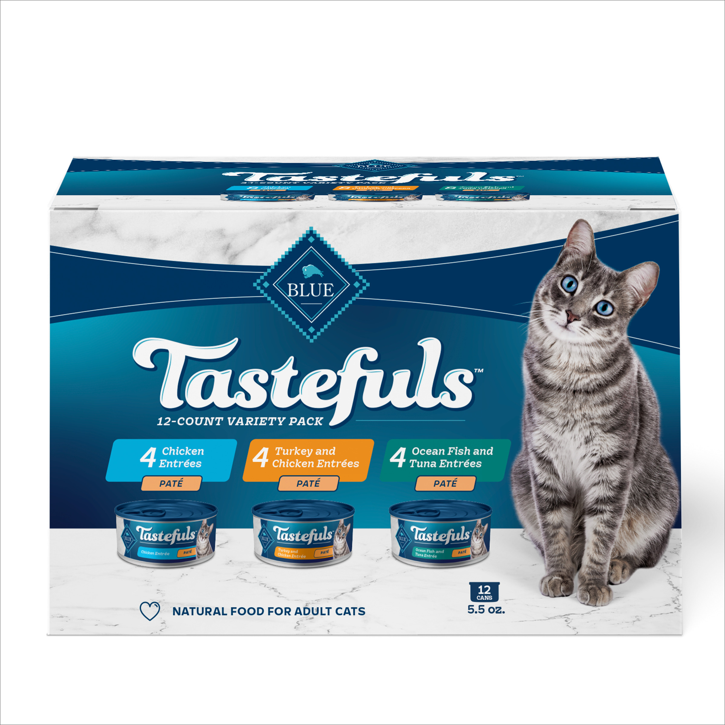 Blue Buffalo Tastefuls Wet Cat Food Variety Pack (Chicken, Turkey & Seafood Flavors) 12ct