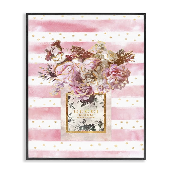 Stupell Industries Shabby Chic Fashion Floral Vase Pink Stripes Black Framed Giclee Art, 11 x 14, by Ziwei Li