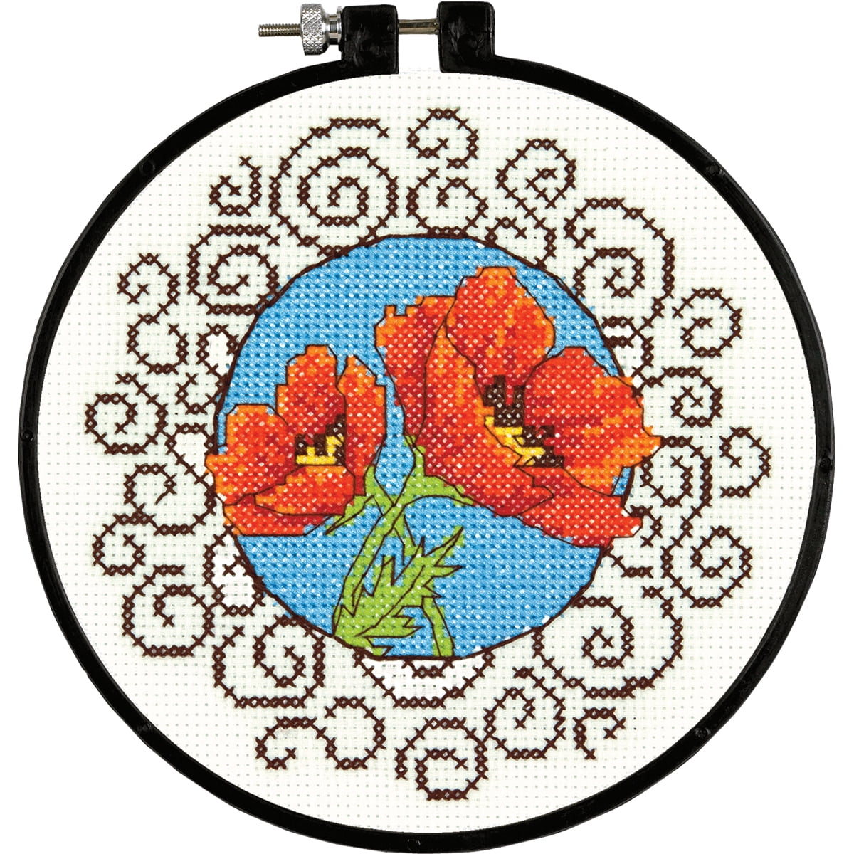 Learn, A, Craft Poppies Counted Cross Stitch Kit, 6" Round 14count