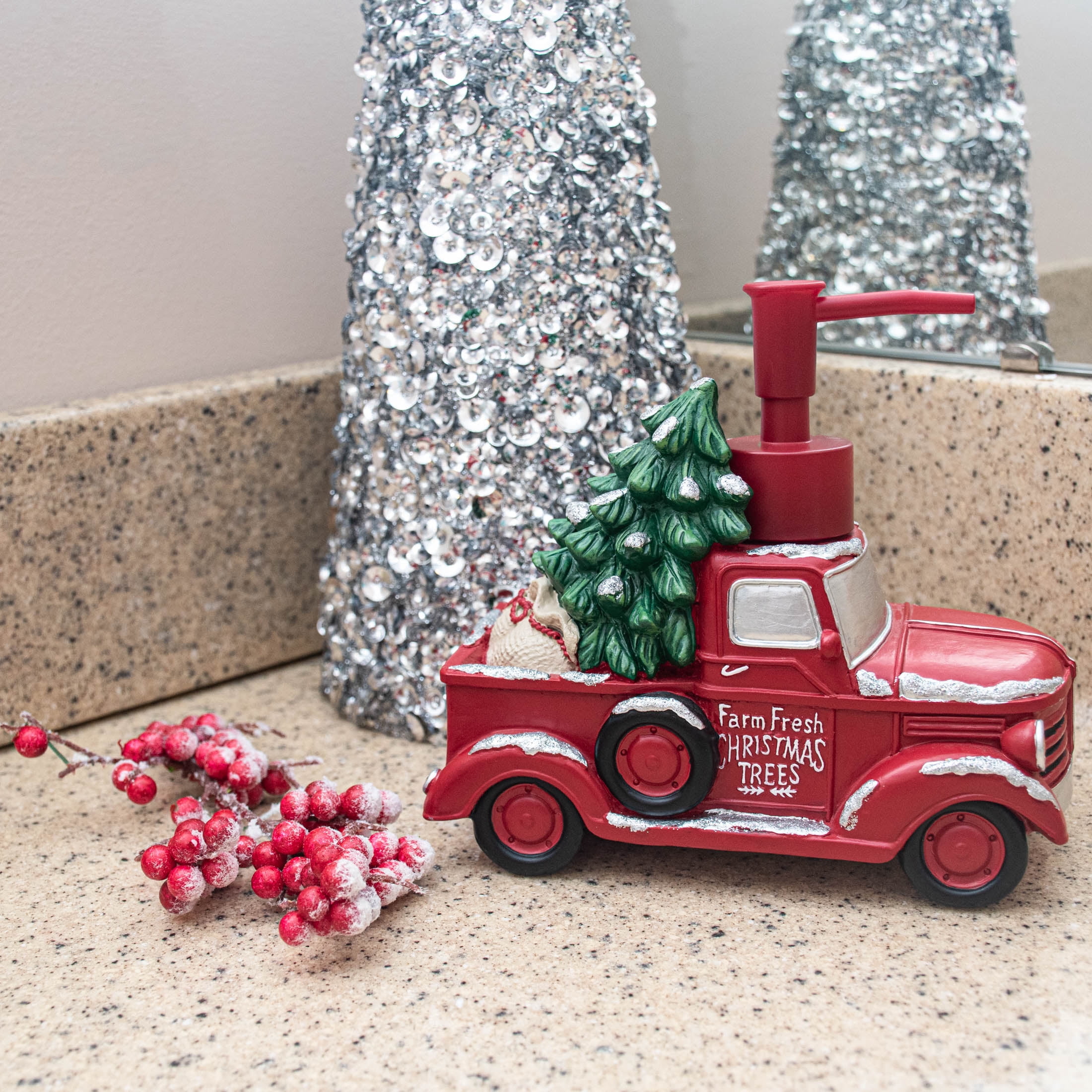 Red Christmas Truck Polyresin Soap Dispenser
