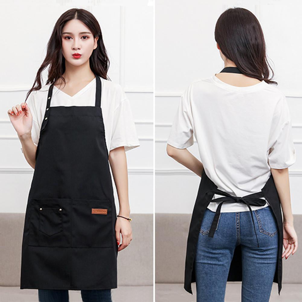 Cooks Bar Staff Waiters Professional Home Kitchen Apron for Chefs Catering White Black Pepper Polycotton Long Waist Apron-No Pocket