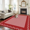 thumbnail image 3 of Valentine's Day Washable Area Rug 6 x 9 ft Vintage Red White Buffalo Plaid Branches Lace Border, Soft Non Slip Rugs Stain Repellent Indoor Felt Carpet for Living Dining Room Bedroom Home Office, 3 of 9