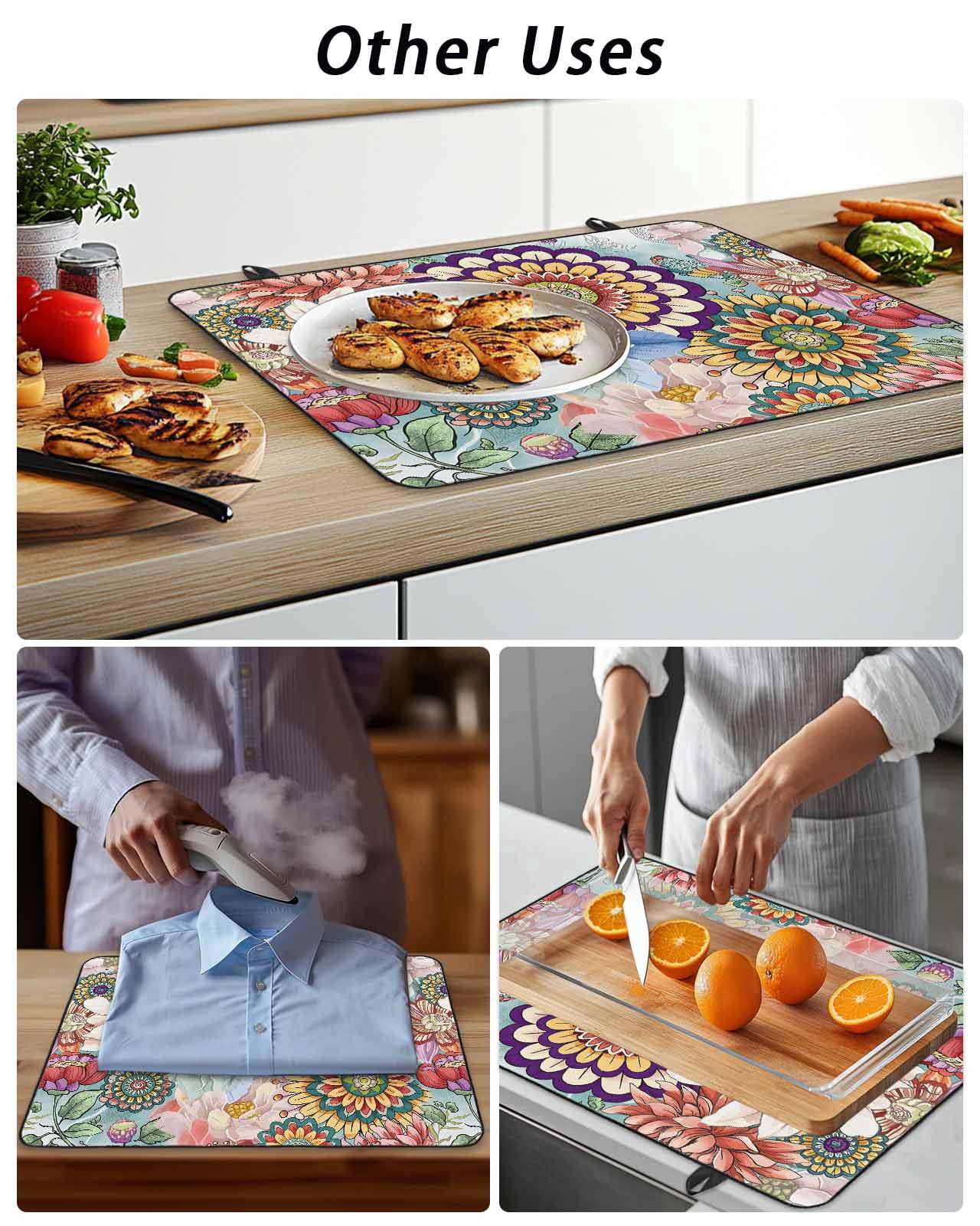 Stove Top Covers for Electric Stove, Boho Floral Glass Stovetop Cover Protector, Bohemia Colorful Mandalas Botanical Flower Induction Cooktop Protector Oven Mat for Kitchen Countertop 24"x21"