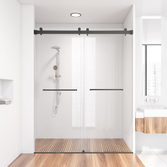 For 56-60 inches *76 inches Frameless Double Sliding Shower Door , 3/8 inches (10mm) Thick SGCC Tempered Glass Door, Reversible Installation, No Soft-Close