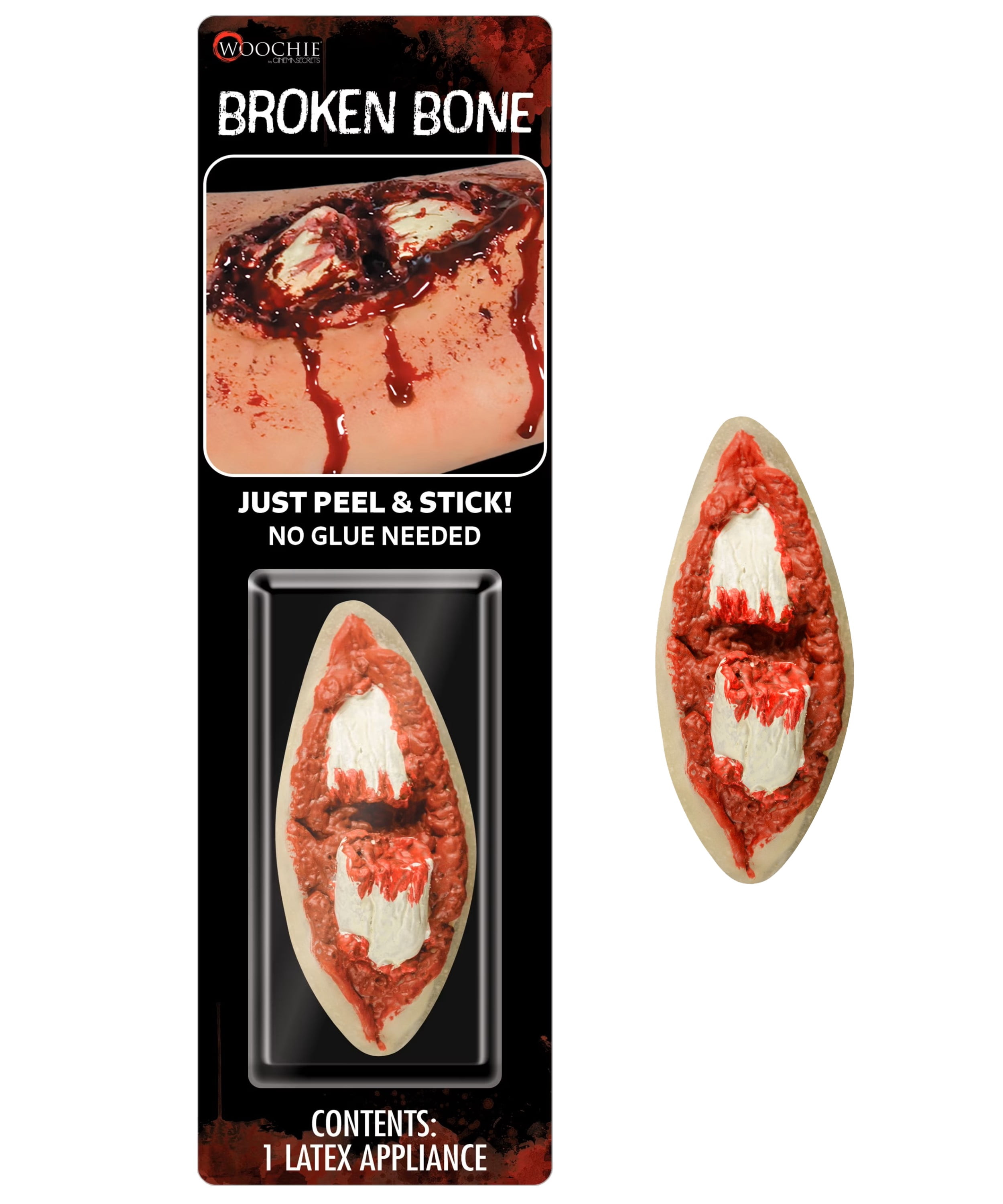This Spooky "Broken Bone" Uses the Super-Easy "Peel & Stick" Technology. Halloween Makeup by Woochie.