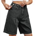 thumbnail image 3 of Pantalones Cortos Vaqueros para Mujer, Hasta la Rodilla, Modernos, Estilo Y2K, de Cintura Alta, Pierna , Informales, de Verano, con Bolsillos Negro y Gris L, 3 of 8