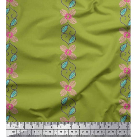 Soimoi Georgette Viscose Fabric Leaves & Floral Hand Drawn Print Fabric by The Yard 42 Inch Wide