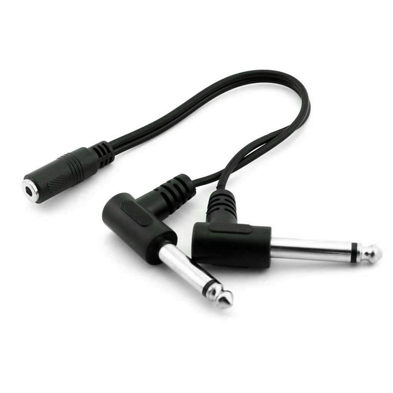 3.5mm Female 1/8'' TRS Stereo to 2 Dual 1/4'' 6.35mm TS Splitter ,6.35 to 3.5 mm Adapter Cable (20cm), Black
