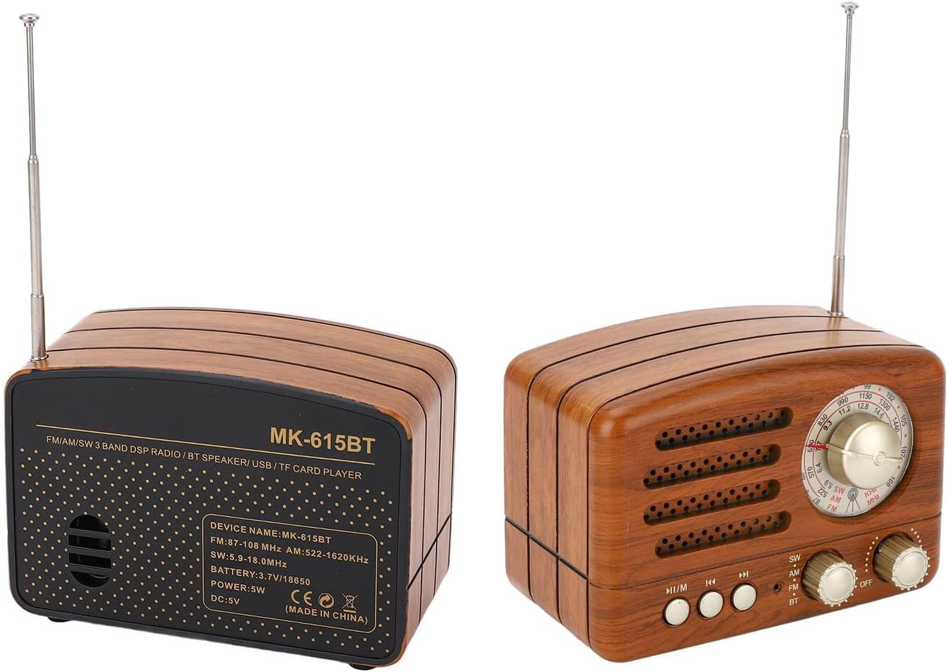 Portable Vintage Radio, Retro AM/FM Bluetooth Radio, Rechargeable Small Radios with Best Reception Wireless Speaker, Support TF Card AUX USB MP3 Player, Easy to Use, Gifts for Seniors Kids