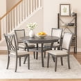 thumbnail image 6 of Benjara Isla 5 Piece Dining Table Set- Diamond Pattern- 4 Crossback Chairs- Gray, 6 of 9