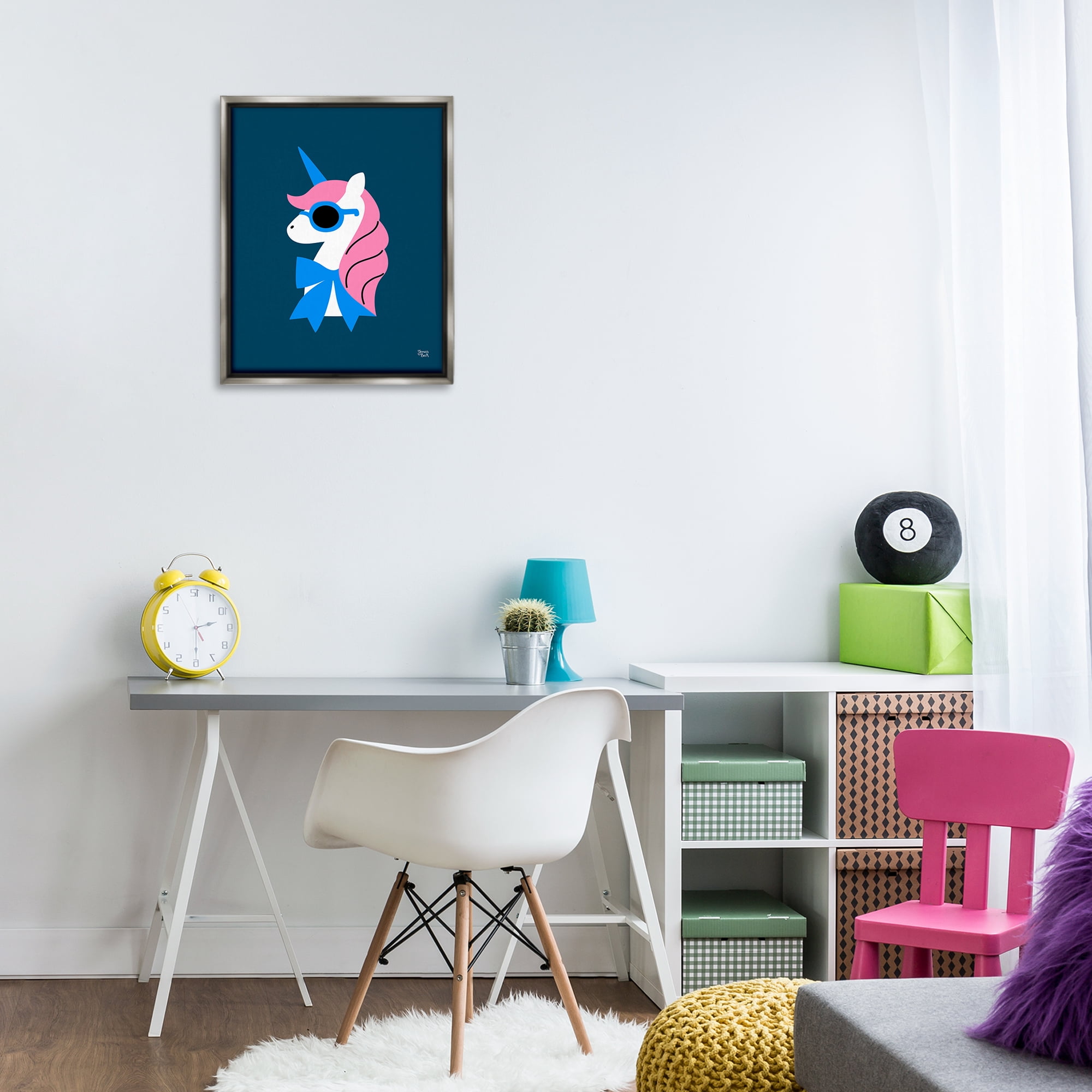 Stupell Industries Stylish Unicorn in Sunglasses Fantasy & Sci-Fi Painting Gray Floater Framed Canvas Art Print Wall Art, 17 x 21