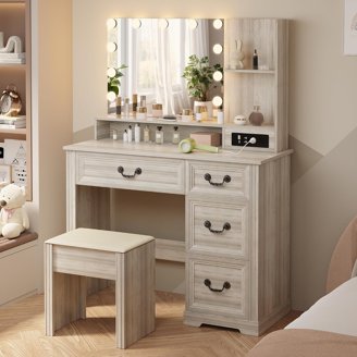 MALM White Dressing Table With Glass Top - 120x41cm Vanity Desk With 1 Drawer, Bedroom Makeup Desk-757237