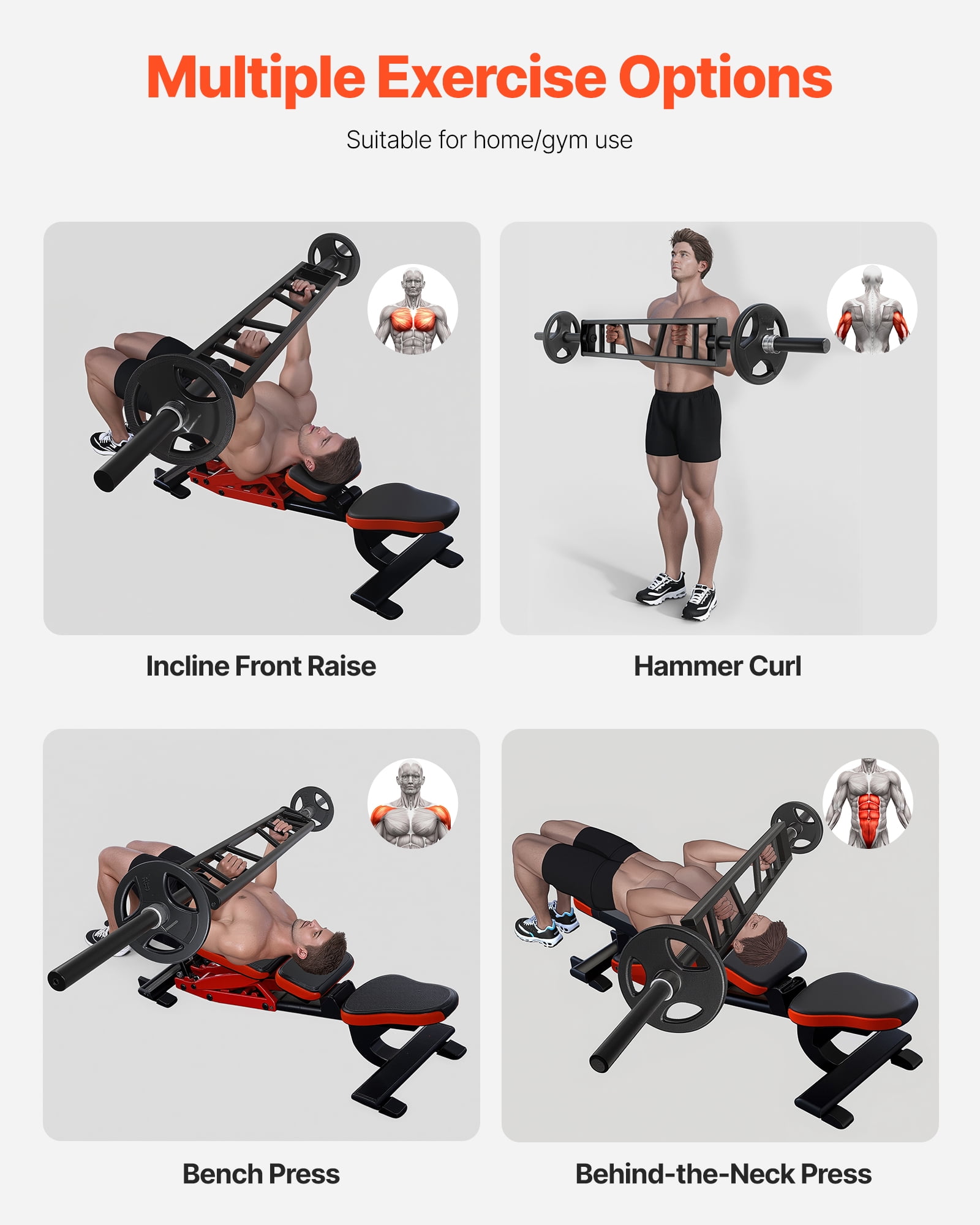 VEVOR Multi-Grip Barbell, 2-inch 3 Positions Swiss Bar