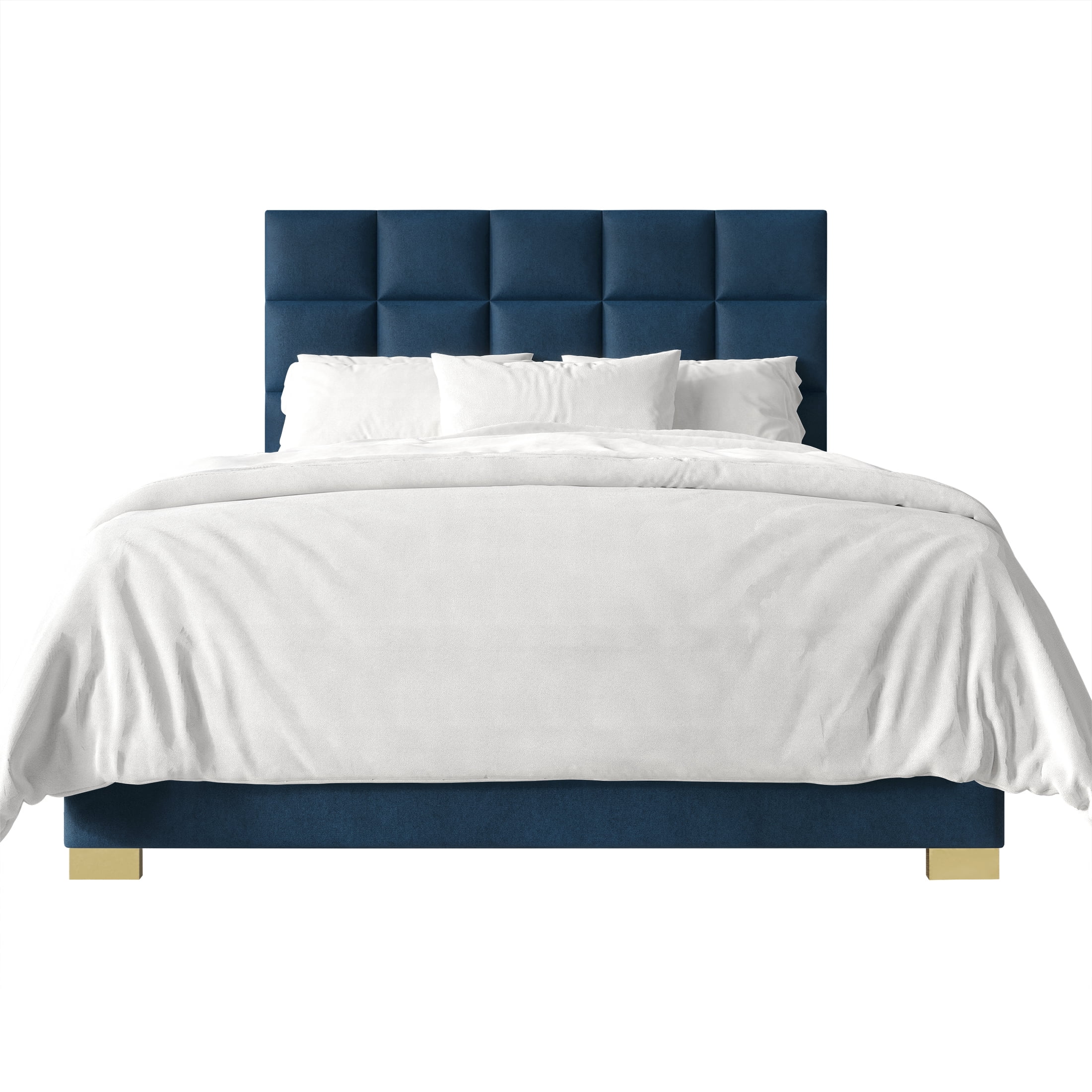 Castle Place Modern Elegance Velvet Upholstered Queen Bed, Navy Blue