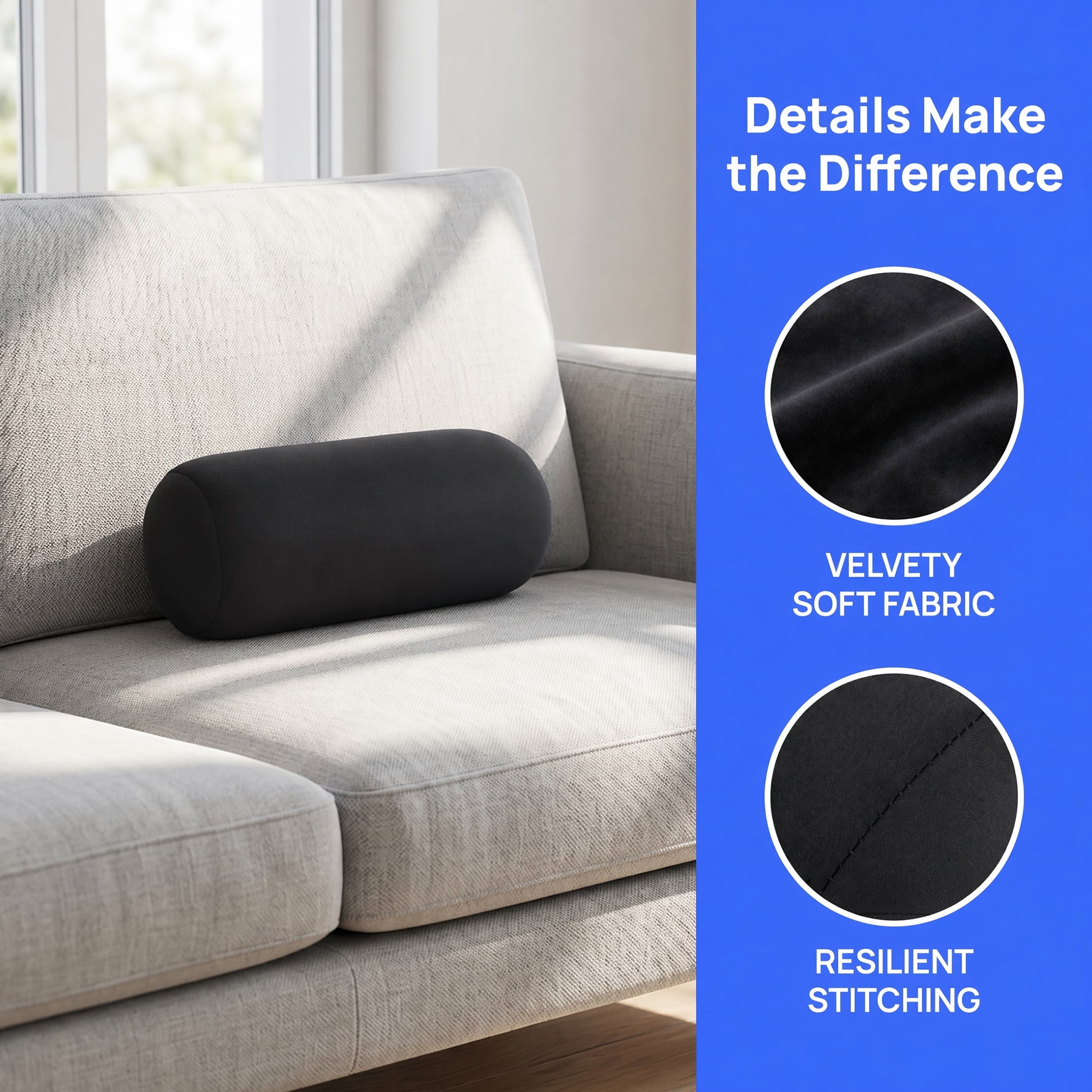 Unique Bargains Lumbar Support Pillow Foam Particle Back Support Black 11.8" x 6.3"