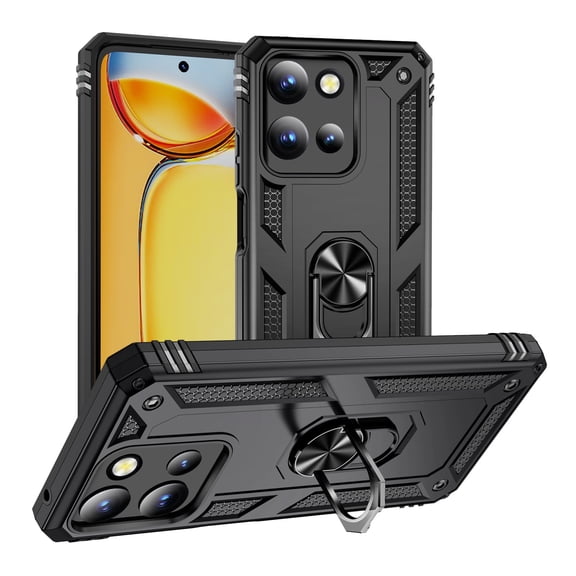 Military Grade Phone Case compatible with Motorola Moto G 2025, Shockproof Non-Slip Cover with Metal Rotatable Ring Stand, Magnetic Car Mount Holder, Black