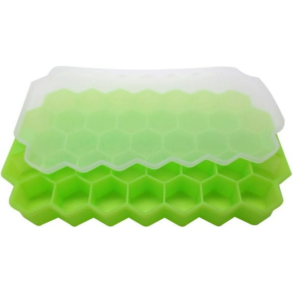 Ice Cube Trays for Freezer with Lid-37 Grid Silicone for Small Ice Cube Molds,Easy-Release Reusable in Organizer Bins or Ice Bucket for Cocktail bar or Iced Coffee Cup（green）