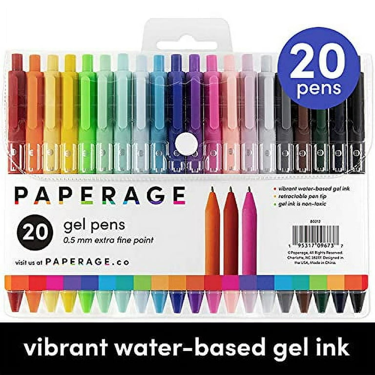 PAPERAGE Gel Pen With Retractable Extra Fine Point (0.5mm), 20