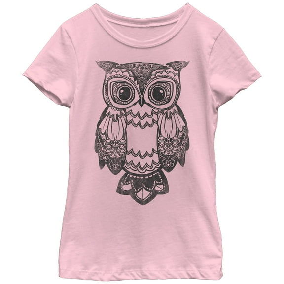 Girl's Lost Gods Cute Owl  Graphic Tee Light Pink Small
