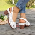 thumbnail image 4 of Rokment Womens Platform Slingback Dressy Sandals 2026 Ladies Fashion Casual Hollow out Leather Closed Toe Chunky Stackable High Heels Slip on Dress Shoes with Back Strap Summer Fall White Size 9.5, 4 of 5