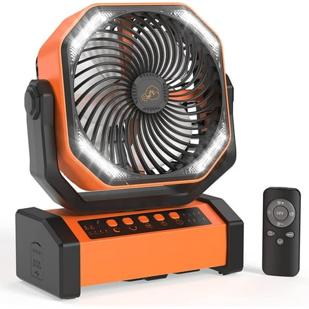 

20000mAh Portable Camping Fan with Light & Remote 4 Speed Battery Operated Outdoor Fan Sleep Mode 90° Auto Oscillating Desk Fan Rechargeable Personal USB Fan for Tent RV Car Trip Power Outage