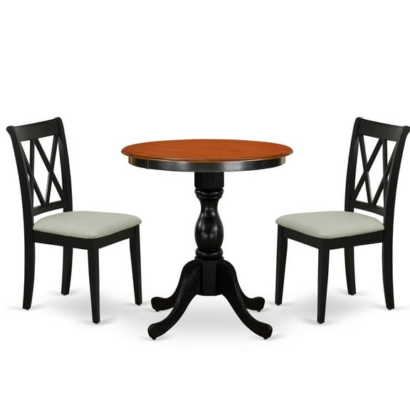 ESBR3-BCH-17 - Kitchen Dining Table and 2 Stylish Padded Chairs - Black Finish