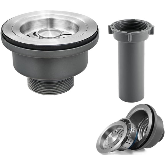 3-1/2'' Kitchen Sink Drain Kit Sink Drain Basket Sink Drain Assembly 304 Stainless  Sink Strainer Basket Stopper for  Standard Kitchen Sinks (1 1/2" Tailpiece)